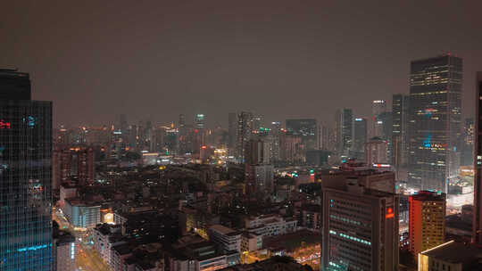 夜晚城市居民楼灯光航拍
