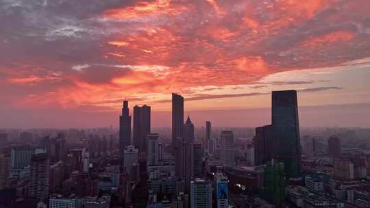 无锡城市航拍城市延时无锡市中心日落晚霞