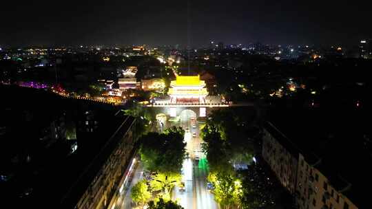 河南开封大梁门夜景灯光航拍