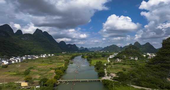 桂林阳朔遇龙河绿水青山蓝天白云延时