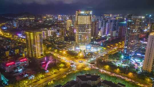 海南三亚CBD中央商务区城市夜景交通延时