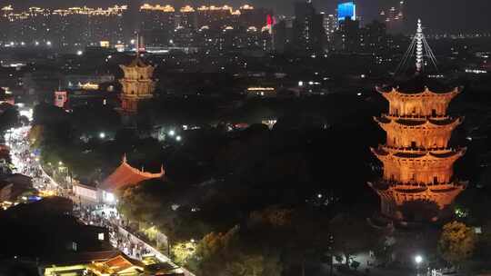 福建泉州古城开元寺西街夜景航拍