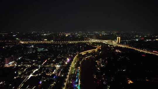 江苏南京城市夜景灯光交通航拍