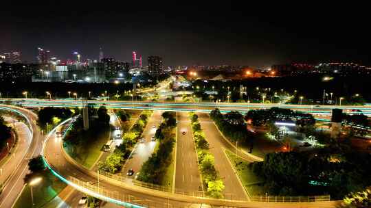 航拍南京内部南线立交桥快速路夜景车流