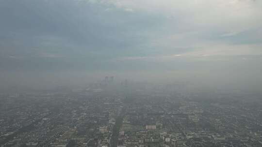 苏州城市清晨迷雾平流层航拍视频素材模板下载