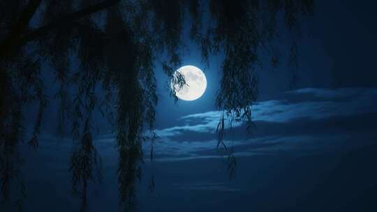 满月映照下的传统与现代画面