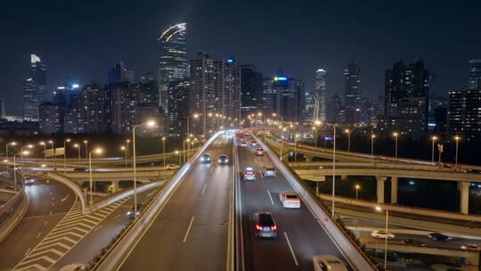 上海延安立交车流航拍夜景视频素材模板下载