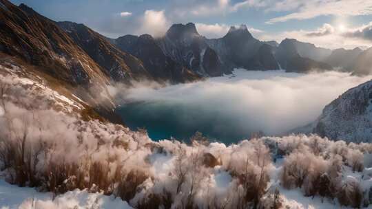 雪山云海湖泊全景