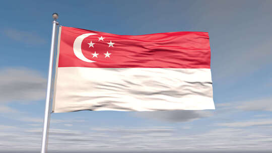 新加坡国旗动画与天空和云