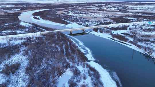 雪后风景冰雪道路桥梁河流