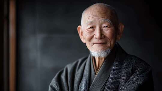 和蔼可亲的日本老人面带微笑