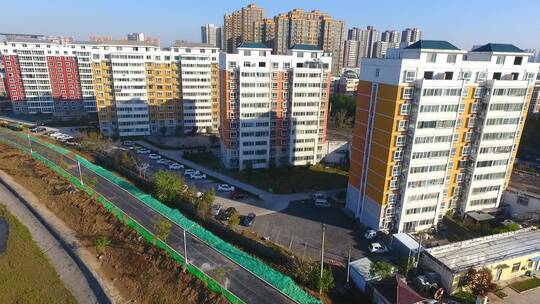 航拍陕西城市现代化发展建筑