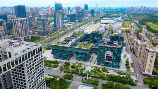 现代化城市的商业区鸟瞰全景