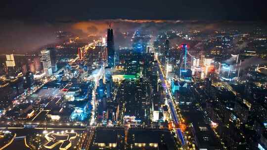 宁波东部新城CBD夜景航拍商业区大气高端