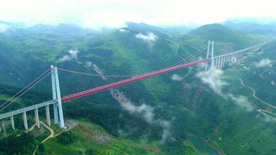 清水河大桥航拍钢桁梁悬索桥贵州高速公路