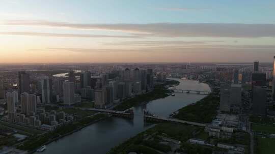 天津市滨海新区于家堡风景航拍空镜