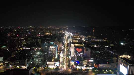 浙江杭州城市夜景交通航拍