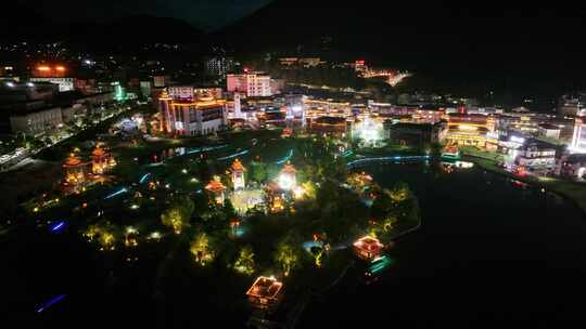 西藏林芝墨脱县城市夜景航拍自然风光