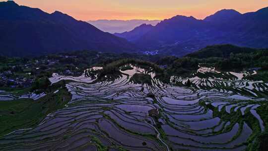 浙江丽水云和梯田日出日落风光