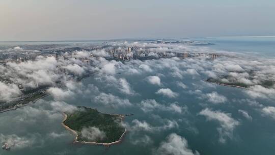 青岛西海岸平流雾壮观航拍视频素材模板下载