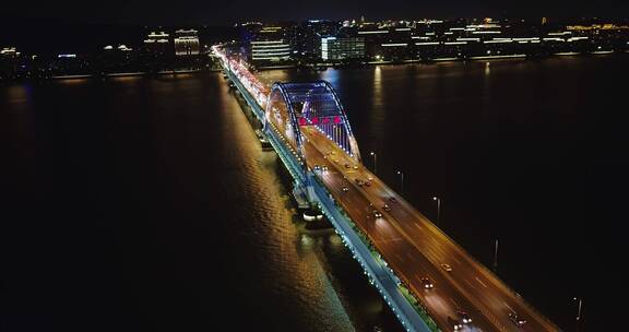 4k航拍杭州复兴大桥夜景-城市风光