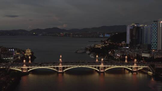 大桥石桥城市夕阳晚霞