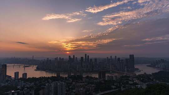 重庆城市日落晚霞日转夜景延时