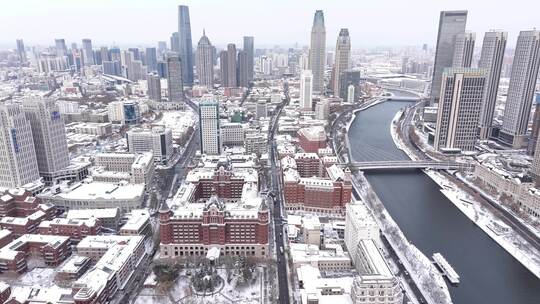 天津解放北路雪景航拍