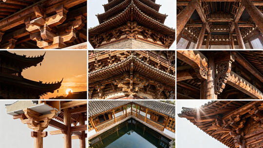 传统中式榫卯结构古建筑 榫卯结构飞檐翘角