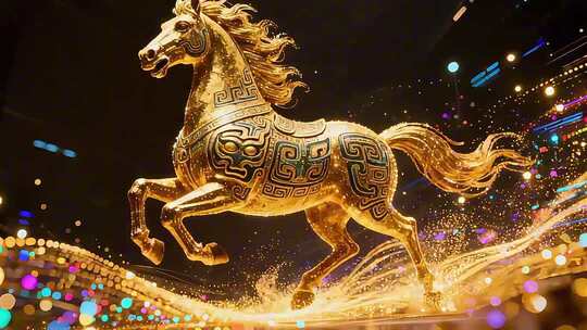 2026马年新春金色骏马奔跑金马粒子开场