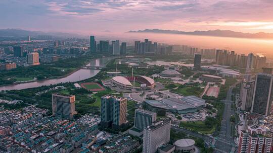 浙江义乌城市大景风光航拍延时摄影