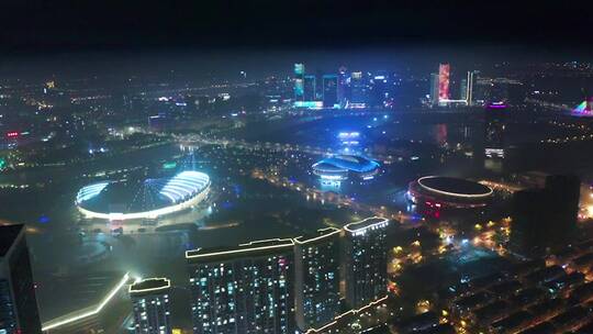 4K航拍 浙江义乌地标城市夜景