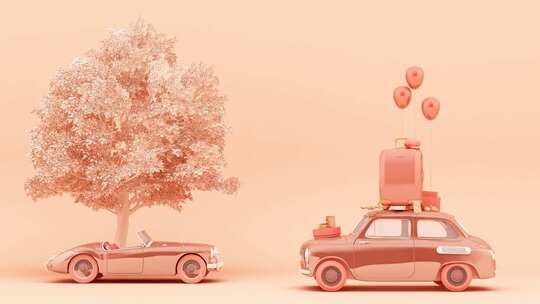 粉色背景载有礼物的小汽车3d渲染