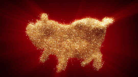 金色闪光颗粒猪中国新年生肖上的红色