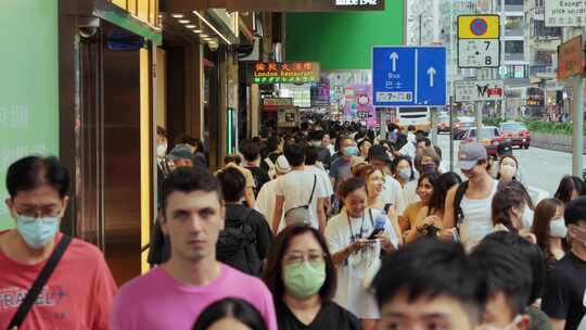 香港旺角街头人头攒动街景