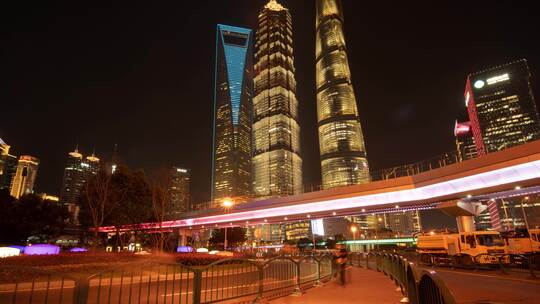 8K上海陆家嘴金融中心人流夜景延时实拍