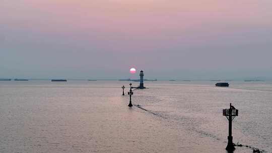 上海宝山 吴淞口 上海灯塔 吴淞口日出