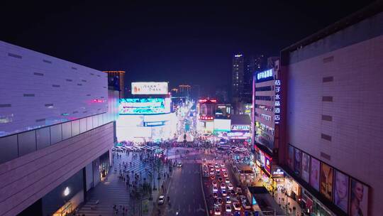 航拍长沙国金中心黄兴路步行街夜景视频素材模板下载