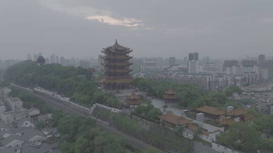 武汉黄鹤楼，灰片中远景环绕镜头