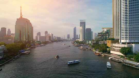 4KUHD：曼谷泰国空中城市视图无人机镜头在城市上空。