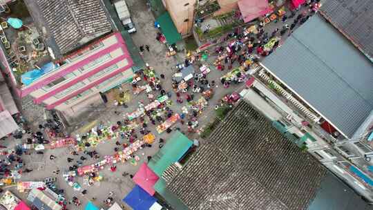 农村集贸市场菜市场农贸市场集市赶集航拍