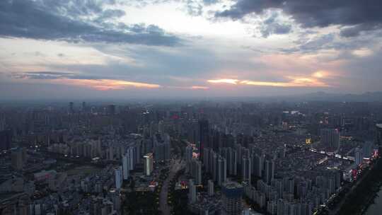 江西赣州城市晚霞夕阳西下夜幕降临航拍