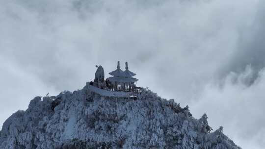 河南老君山冬季雪后云海大气航拍