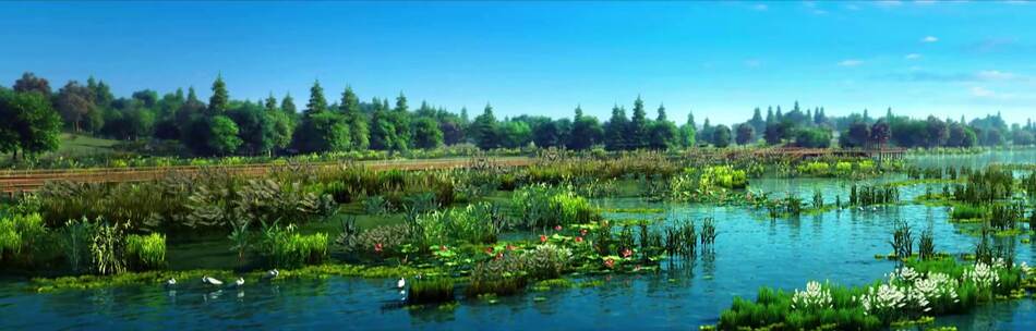 三维湿地公园动画白鹭鸟