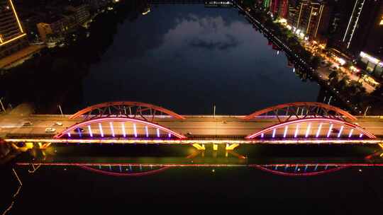 湖南省资兴市资兴大桥城市夜景4k航拍