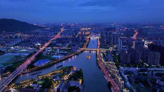 航拍无锡城市夜景全景