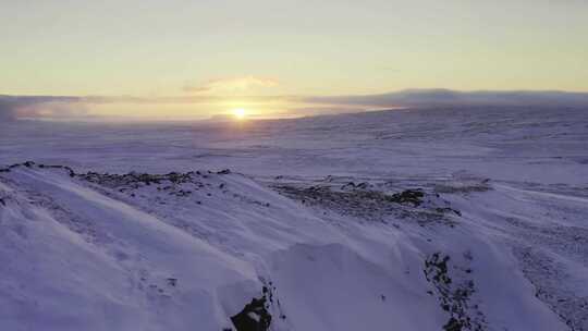 冬季雪景航拍日出日落唯美夕阳视频素材模板下载