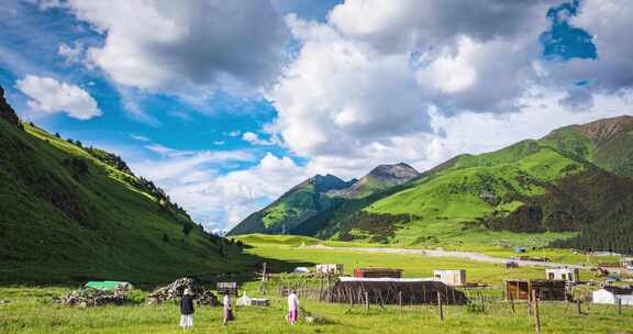 川西夏天草原山川延时摄影