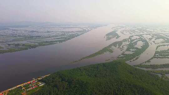 航拍饶河东安乌苏里江挠力河湿地风光