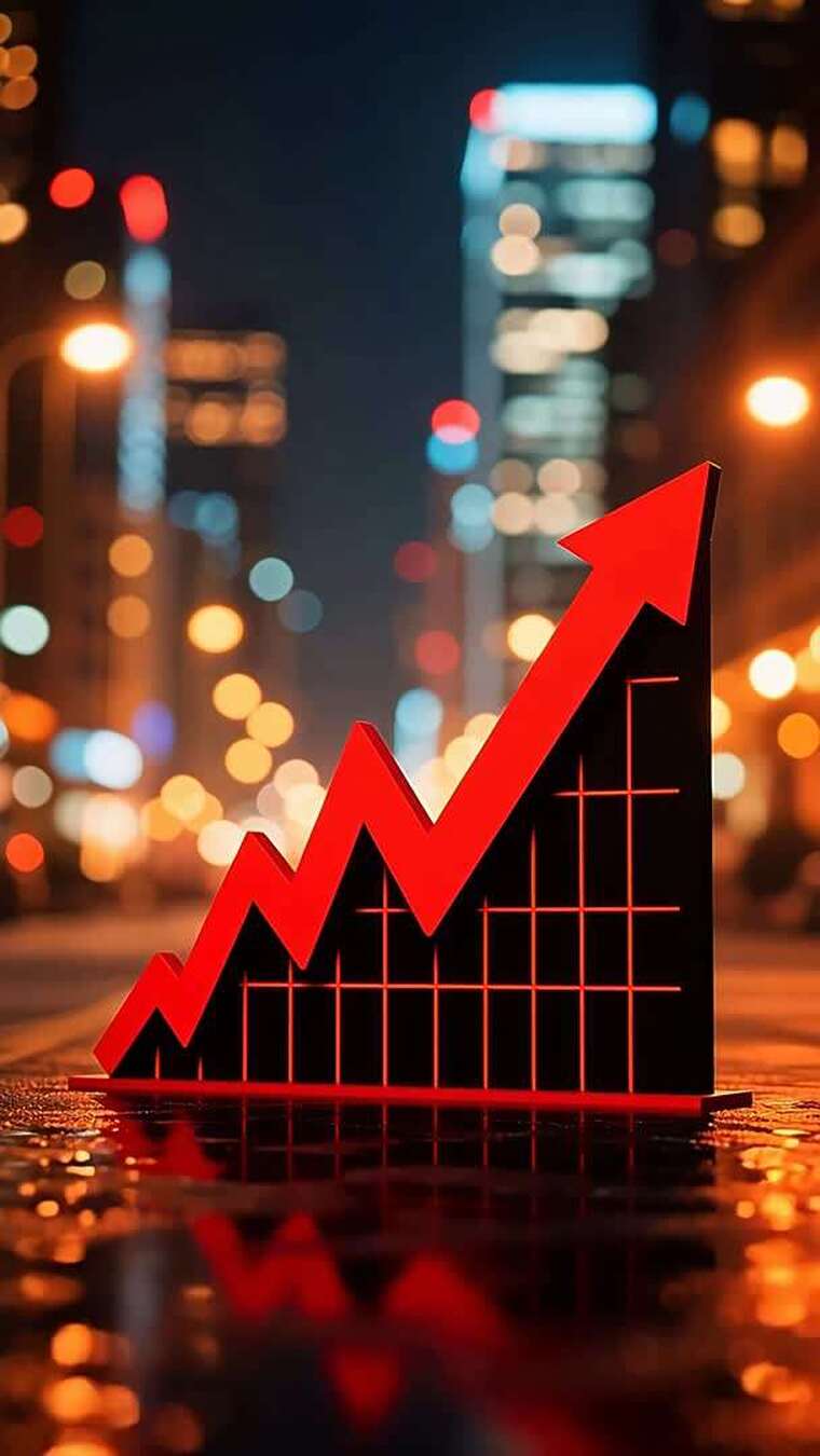 城市夜景中的上升金融图表